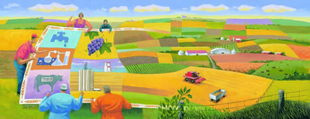 Reproduction of the painting commissioned for the cover of Canadian Agriculture at a Glance