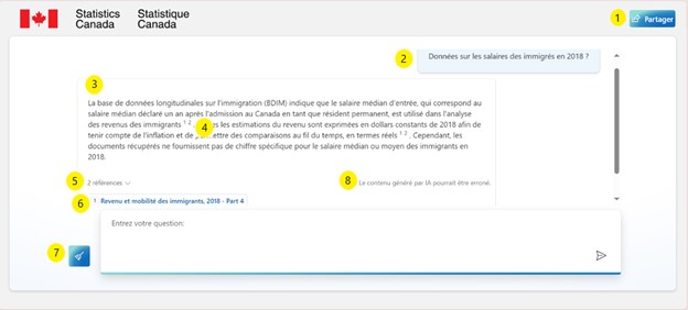 Capture d'écran de la page des résultats de recherche de l'outil de recherche intelligent de Statistique Canada 