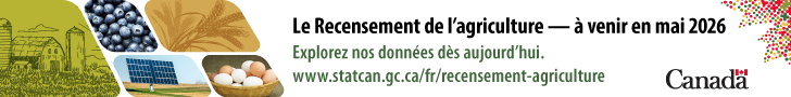 Le Recensement de l'agriculture—à venir en mai 2026. Explorez nos données dès aujourd'hui. www.statcan.gc.ca/fr/recensement-agriculture