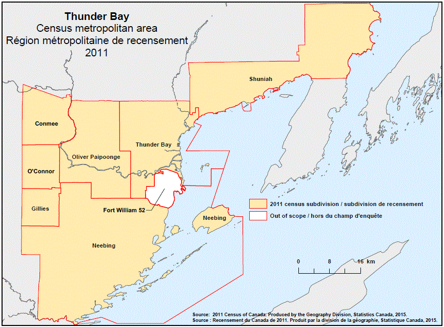 Geographical map of the 2011 Census metropolitan area of Thunder Bay, Ontario. 