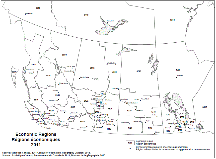 Geographical map of the 2011 Western Economic regions. 