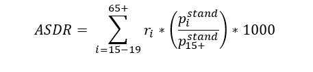 The formula for the age-standardized divorce rate (ASDR) for 1,000 married persons 