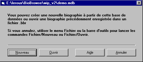 Dialog d'information pour ouvrir des biographes