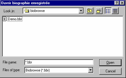 Dialog pour ourvir la biographie enregistree, demo.bbr