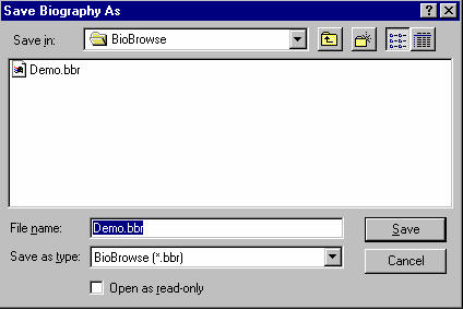 Dialog box to save a biography file