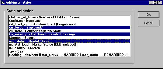 Dialog box to add or insert additional states to biography