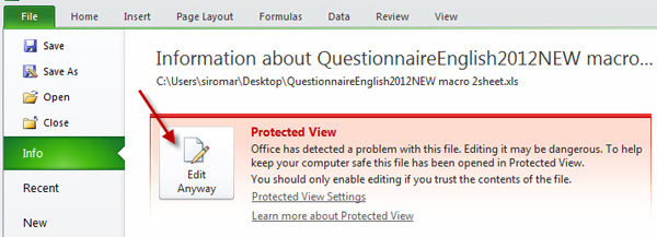 Figure 10b allows you to open the questionnaire by choosing 'Enable this content'. 