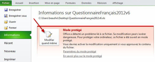 La figure 10b vous invite à choisir le bouton 'Activer ce contenu' pour ouvrir le questionnaire. 