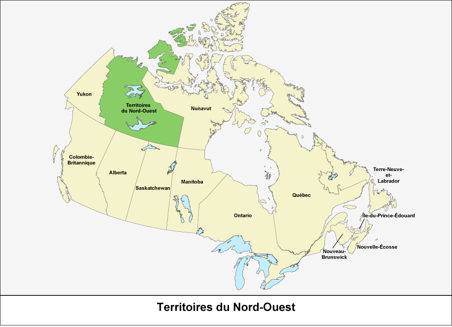 Carte du Canada montrant les Territoires du Nord-Ouest en vert 