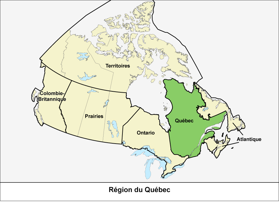 Carte du Canada montrant la région du Québec en vert 