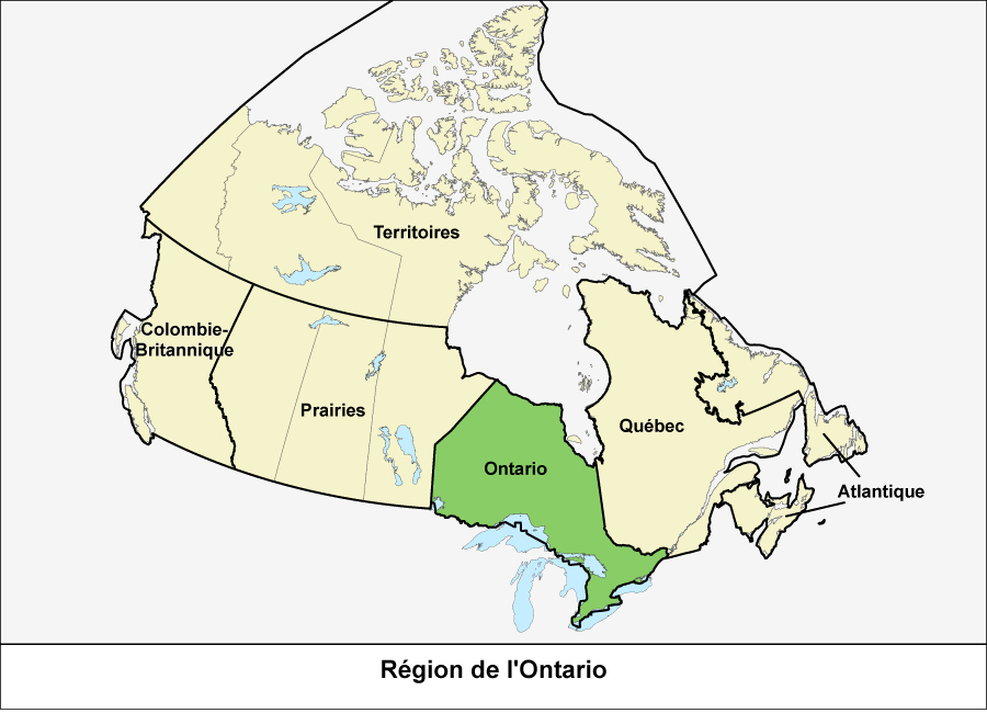 Carte du Canada montrant la région de l'Ontario en vert 