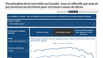Visualisation de la mortalité au Canada : taux et effectifs par groupe d'âge pour certaines causes de décès 