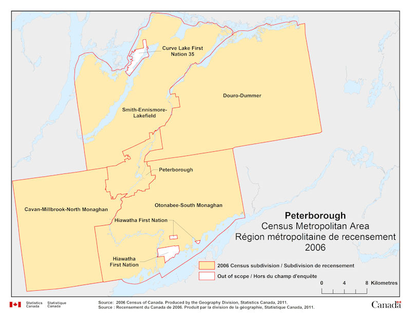 Geographical Map Of 2006 Census Metropolitan Area Of Peterborough Ontario